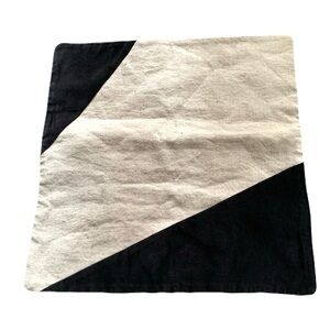 NWT West Elm Black Velvet & Cream Canvas Button Detail Accent Pillow Cover